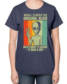 When I started the original alien 45# - ufo-  Ladies T-Shirt