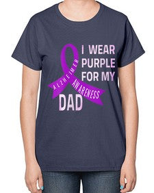 Womens I Wear Purple for My Dad Alzheimers Disease Awareness VNeck 221# - alzheimers-  Ladies T-Shirt