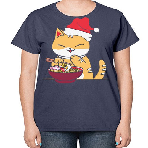Xmas Kawaii Anime Shiba Inu Eating Ramen 289# - anime-  Ladies T-Shirt