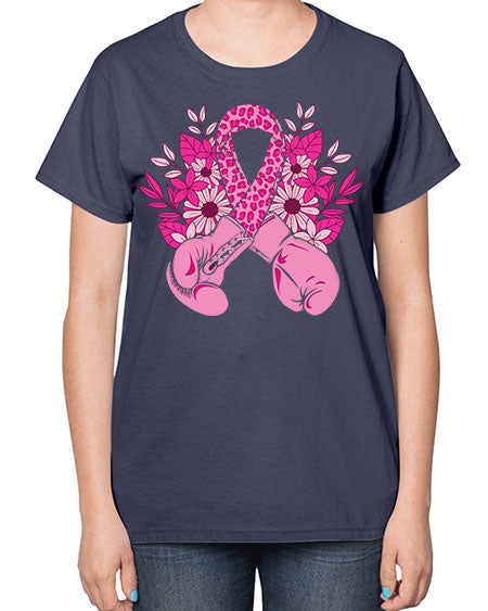 boxing gloves breast cancer - breast cancer-  Ladies T-Shirt