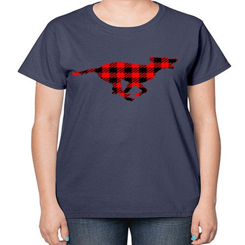 buffalo plaid running dog 65# - dogs-  Ladies T-Shirt