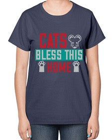 cats bless this home Style 36# - cats-  Ladies T-Shirt