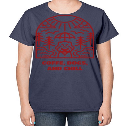 coffee, dogs, and chill 70# - dogs-  Ladies T-Shirt