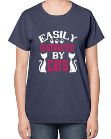 easily distracted by cats Style 46# - cats-  Ladies T-Shirt
