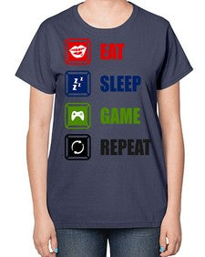 eat sleep game repeat 77# - video games-  Ladies T-Shirt