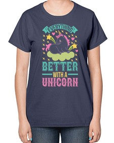 everything better with a unicorn 128# - unicorn-  Ladies T-Shirt