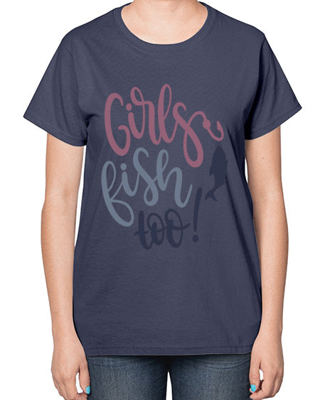 girls fish too 14# - shark-fish-  Ladies T-Shirt