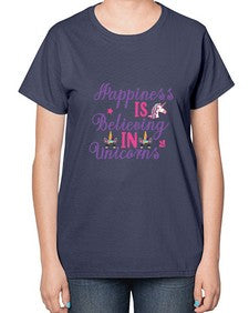 happiness is believing in unicorns 155# - unicorn-  Ladies T-Shirt