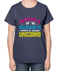 happiness is believing in unicorns 161# - unicorn-  Ladies T-Shirt