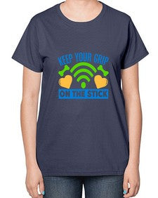 keep your grip on the stick 35# - video games-  Ladies T-Shirt