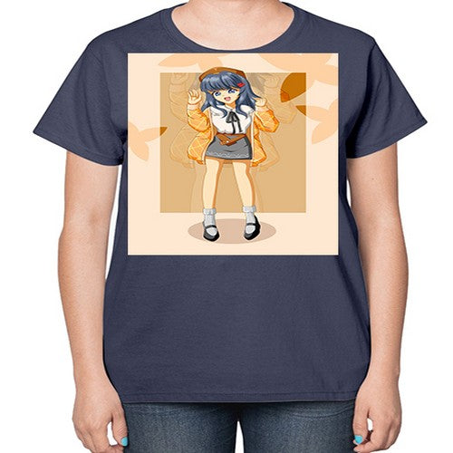 of beautiful girl with jacket 132# - anime-  Ladies T-Shirt