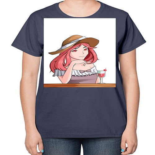 pretty woman with fresh juice in summer 37# - anime-  Ladies T-Shirt