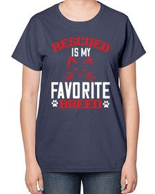 rescued is my favorite breed Style 114# - cats-  Ladies T-Shirt