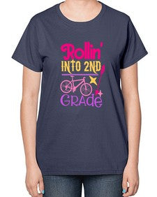rollin into second grade 783# - second grade-  Ladies T-Shirt