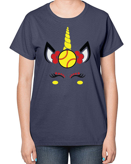 softball unicorn 399# - softball-  Ladies T-Shirt