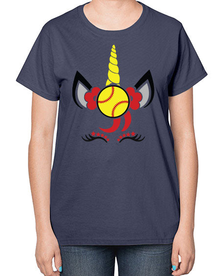 softball unicorn 401# - softball-  Ladies T-Shirt