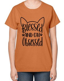 Blessed And Cat Obsessed Style 79# - cats-  Ladies T-Shirt
