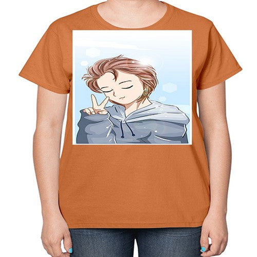 Cute boy brown hair with blue jacket 126# - anime-  Ladies T-Shirt