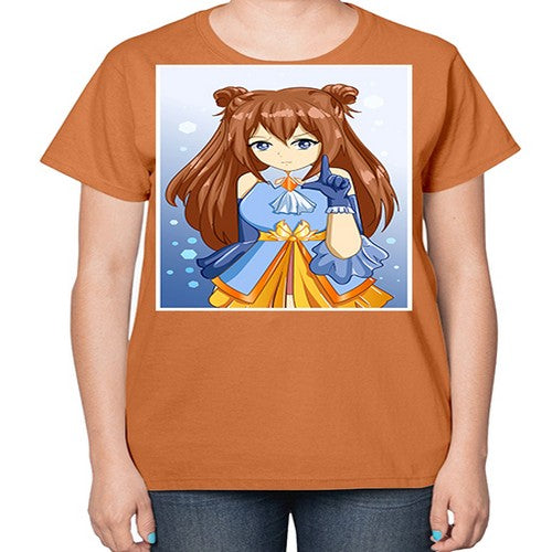 Cute little beautiful girl blue gold clothes cartoon 171# - anime-  Ladies T-Shirt