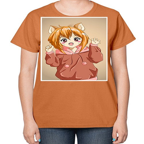 Cute little girl with accessories cat cartoon 170# - anime-  Ladies T-Shirt