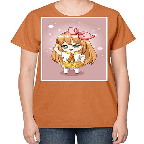 Cute little girl yellow hair wearing uniform 130# - anime-  Ladies T-Shirt