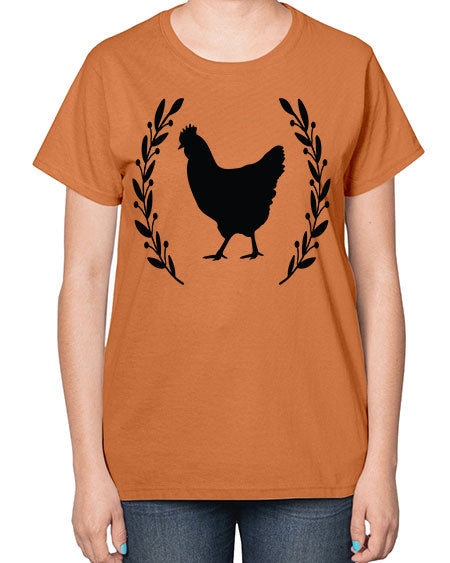 Floral Wreath Chicken - chicken-  Ladies T-Shirt