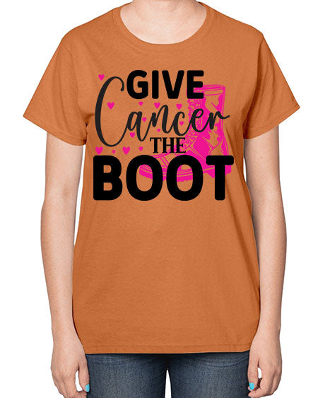 Give Cancer the Boot 24# - breast cancer-  Ladies T-Shirt