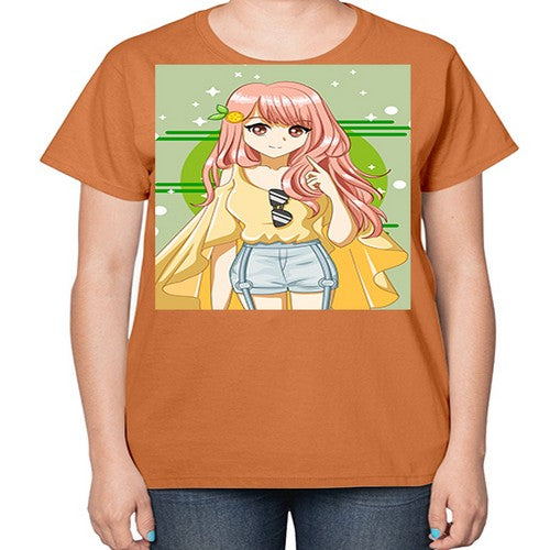 Happy and cute yellow blouse in summer holiday 43# - anime-  Ladies T-Shirt
