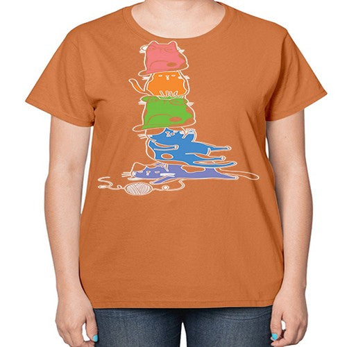 Pride Kawaii Cats Pile Cute Anime 277# - anime-  Ladies T-Shirt