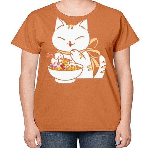 Ramen Cat Kawaii Anime Tee Japanese 280# - anime-  Ladies T-Shirt