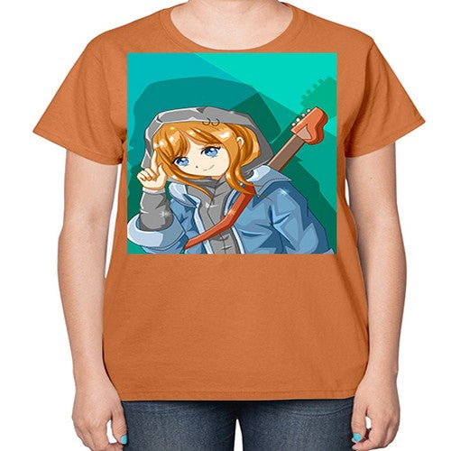 Swag and cute girl with a guitar 50# - anime-  Ladies T-Shirt