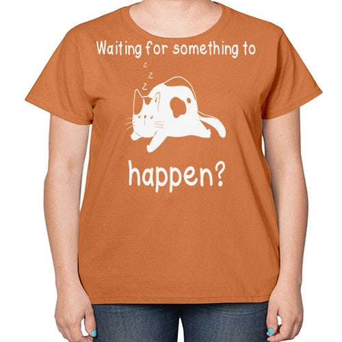 Waiting For Something Sleeping Cat 285# - anime-  Ladies T-Shirt