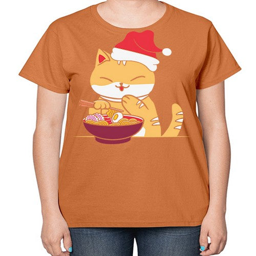 Xmas Kawaii Anime Shiba Inu Eating Ramen 289# - anime-  Ladies T-Shirt
