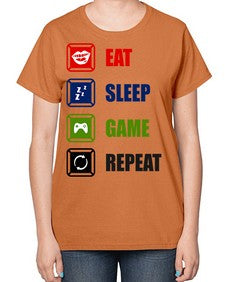 eat sleep game repeat 77# - video games-  Ladies T-Shirt