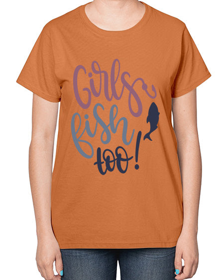 girls fish too 14# - shark-fish-  Ladies T-Shirt