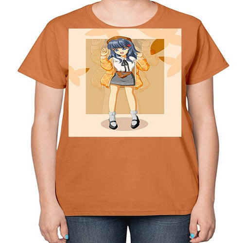 of beautiful girl with jacket 132# - anime-  Ladies T-Shirt