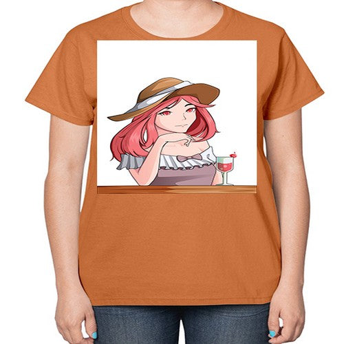 pretty woman with fresh juice in summer 37# - anime-  Ladies T-Shirt