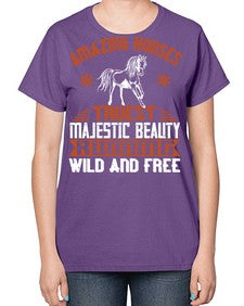 Amazing horses Truest Majestic Beauty Running wild and free Style 23# - horse-  Ladies T-Shirt