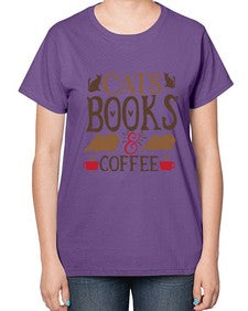 Cats Books Coffee Style 9# - cats-  Ladies T-Shirt