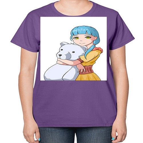 Cute girl with bear doll 26# - anime-  Ladies T-Shirt