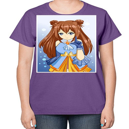 Cute little beautiful girl blue gold clothes cartoon 171# - anime-  Ladies T-Shirt