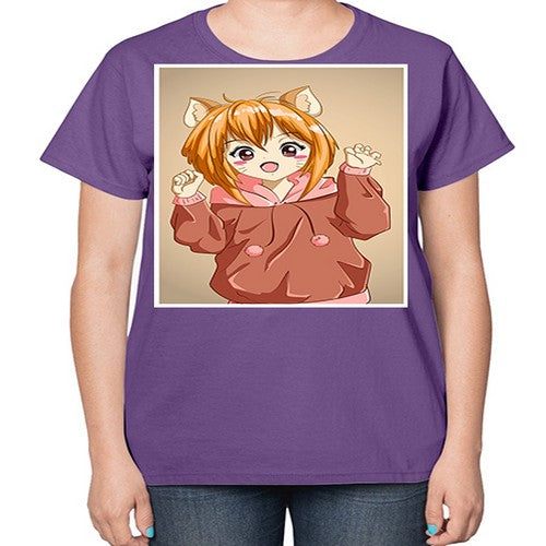 Cute little girl with accessories cat cartoon 170# - anime-  Ladies T-Shirt