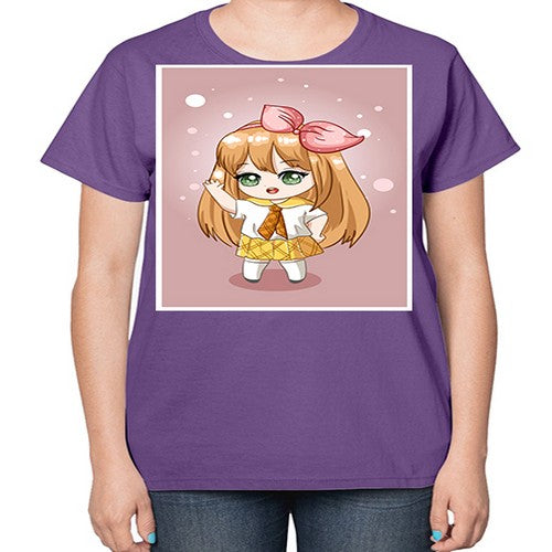 Cute little girl yellow hair wearing uniform 130# - anime-  Ladies T-Shirt