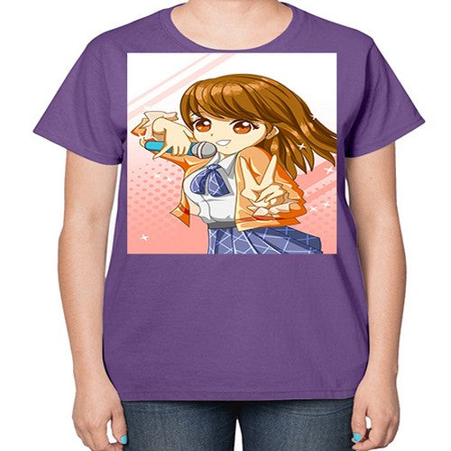 Cute teenage student girl singing song 47# - anime-  Ladies T-Shirt