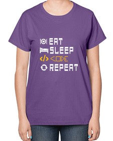 Eat sleep code repeat 49# - computer-  Ladies T-Shirt
