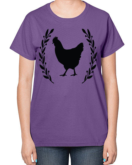Floral Wreath Chicken - chicken-  Ladies T-Shirt