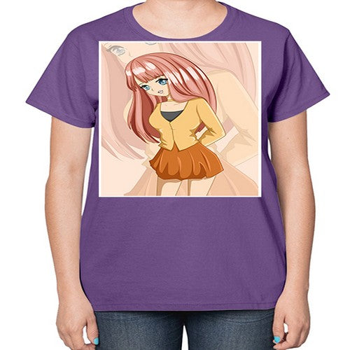 Happy beautiful and cute girl pink long hair 5# - anime-  Ladies T-Shirt