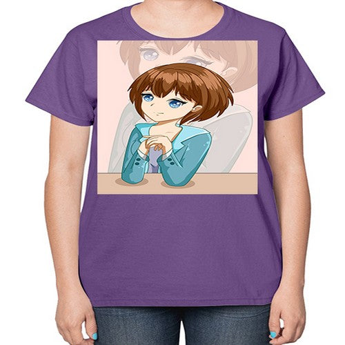 Happy beautiful and elegant girl brown hair 36# - anime-  Ladies T-Shirt