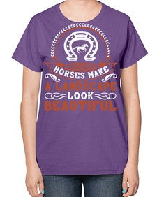 Horses make a landscape look beautiful Style 42# - horse-  Ladies T-Shirt