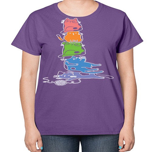 Pride Kawaii Cats Pile Cute Anime 277# - anime-  Ladies T-Shirt